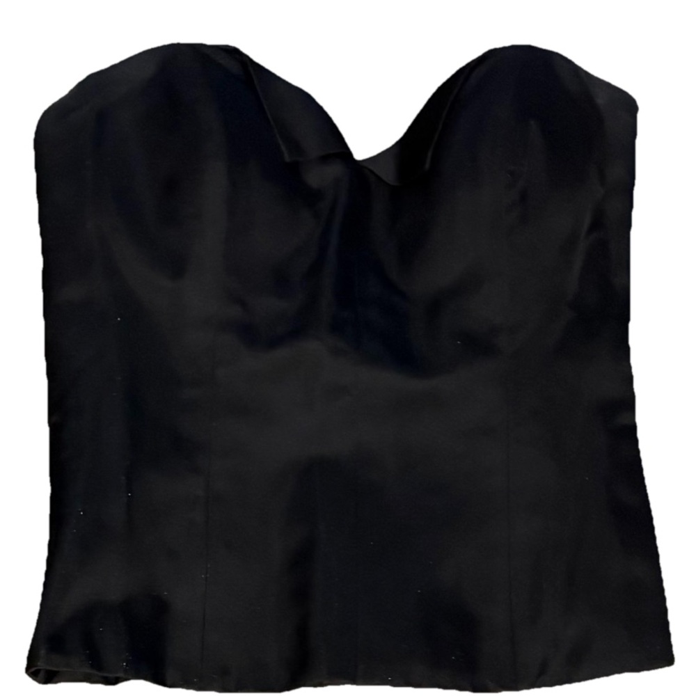 Monique Lhuillier Black Satin Strapless Bustier Top - Boned Corset - Size 6